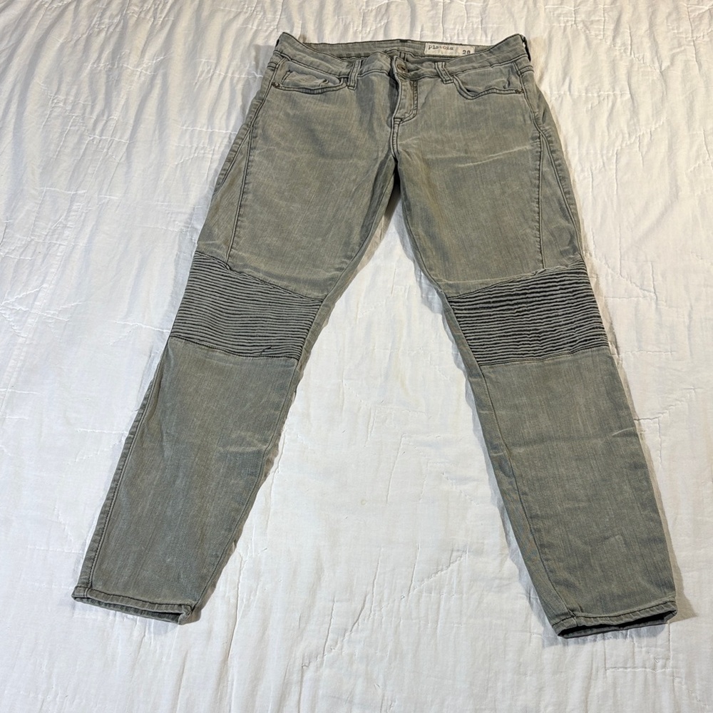 Pistola Audrey Moto Mid-Rise Skinny Jeans in Olive Green Ribbed Biker Denim 28‎